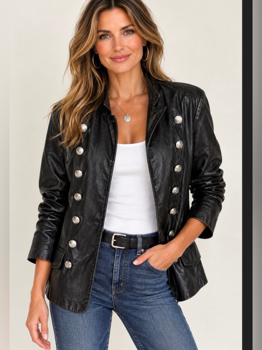 Vintage Virginia Slims 1980’s Black leather double button jacket Medium